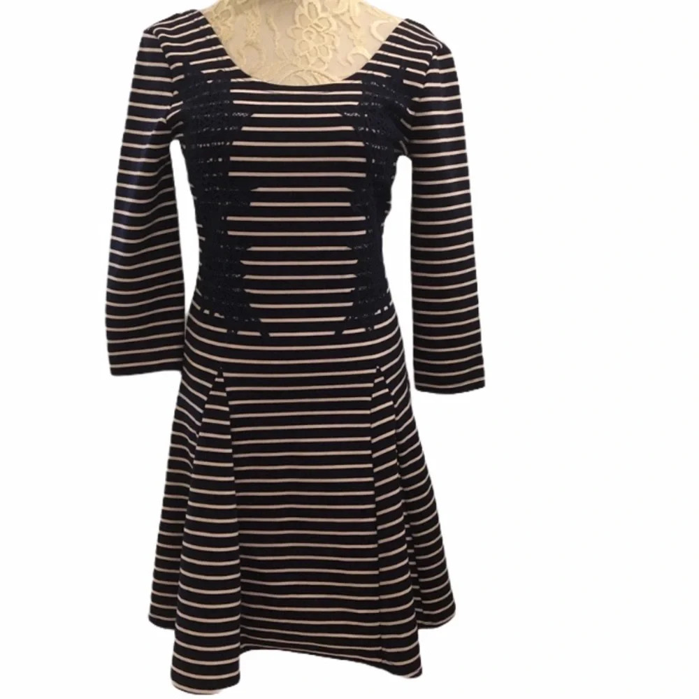 Free People Navy & Pale Pink Striped Fit & Flare - Picture 3 of 9